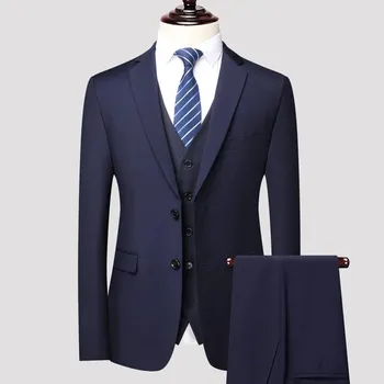 Best Fashion Pánský elegantní tří dílný oblek pro formální styl Velikost: M, Barva (Varianta): blue 2 buckle