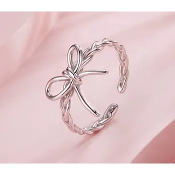 Náušnice For Silver Stříbrný dámský prsten s pleteným designem a mašlí - Stříbro 925