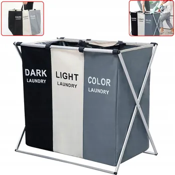 Koš na prádlo KOŠ NA PRÁDLO, SPODNÍ PRÁDLO, ORGANIZÉR, VOLNĚ STOJÍCÍ, NA HRAČKY, 3 KOMORY, SKLÁDACÍ