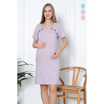Těhotenské noční prádlo Noční košile na knoflíky 21291 Lila Pattern