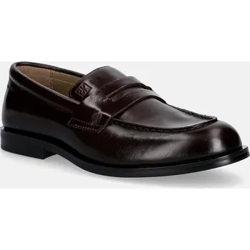 Dámská obuv Kožené mokasíny Calvin Klein ESS RUBBER PENNY LOAFER POL LTH HM0HM02025 hnědá 89X, EUR 41