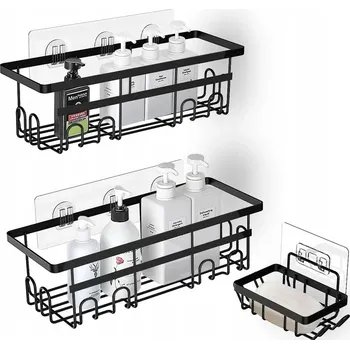 Drátěná police Sprchová polička, koupelnová, sada 3 polic, montáž bez vrtání