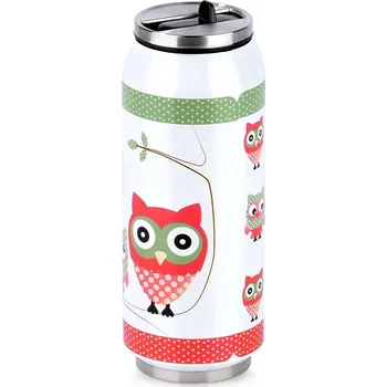 Termoska TERMOHRNEK DĚTSKÁ PLECHOVKA SOVA LAHEV NA PITÍ TERMOSKA NA NÁPOJE 400 ML KS