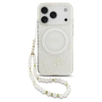 Guess IML Flowers Allover Strap MagSafe Zadní Kryt pro iPhone 17 Pro White