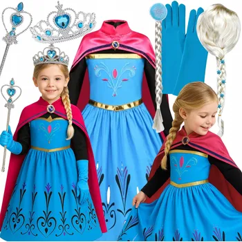 Karnevalový kostým ŠATY KOSTÝM ELSA ELZA LEDOVÉ KRÁLOVSTVÍ KORUNOVACE SET BÁL KARNEVAL 110 116