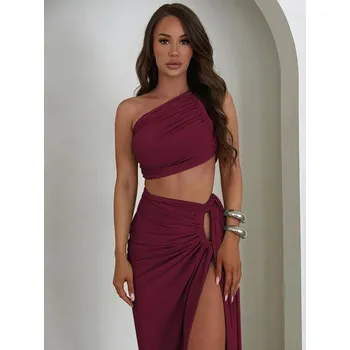 Best Fashion Dámský dvoudílný set – top a dlouhá sukně Velikost: XS, Barva (Varianta): Bordová