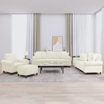 Pohovka zahrada-XL 4dílná sedací souprava s polštáři krémová samet 3202208