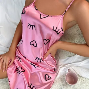 Dámské erotické šaty Best Fashion Dámská saténová noční košilka s květinovým potiskem Velikost: S, Barva (Varianta): Fuchsiová