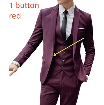 Best Fashion Pánský elegantní oblek tří dílný slim fit Velikost: L, Barva (Varianta): 1 buttons red