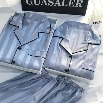 Best Fashion Dámské saténové pyžamo s košilí a kalhotami Velikost: XL, Barva (Varianta): 1 set blue