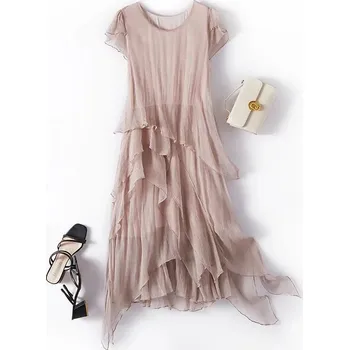 Dámské šaty Best Fashion Elegantní dámské hedvábné midi šaty pro volný čas i styl Velikost: XL, Barva (Varianta): Lotus Root Color