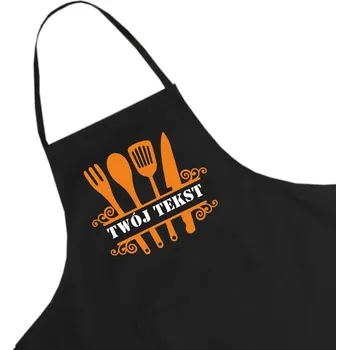 Kuchyňská zástěra Černá kuchyňská zástěra s potiskem a vlastním textem – tip na dárek W6