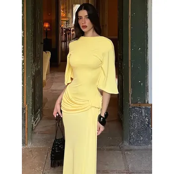 Dámské šaty Best Fashion Dámské dlouhé přiléhavé šaty s odhalenými zády Velikost: S, Barva (Varianta): Žlutá