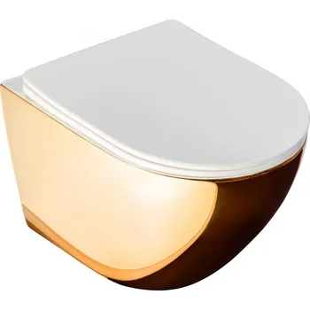 Rea Carlo Mini rimless WC závěsné se sedátkem, gold white, REA-C0669