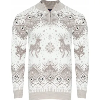 Pánský svetr PÁNSKÝ SVETR S POLOVIČNÍM ROLÁKEM - 2317 BEŻOWO-BIAŁY ŚWIĄTECZNY dárek