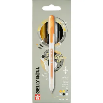 Sada 6 Gelových per Gelly Roll Sakura Click! - bílá, černá a metalická zlatá, stříbrná, měděná, černá