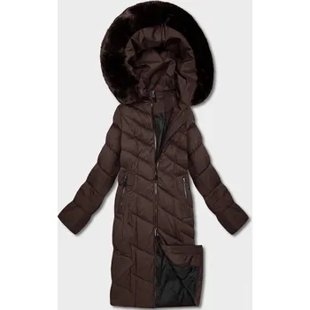 Hnědá dlouhá dámská bunda s kapucí (7662#-F01) odstíny hnědé L (40)