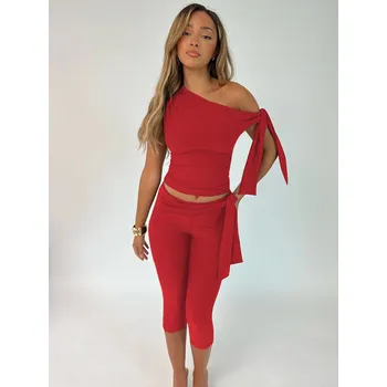 Best Fashion Dámský dvoudílný set – top a šortky Velikost: XS, Barva (Varianta): Červená