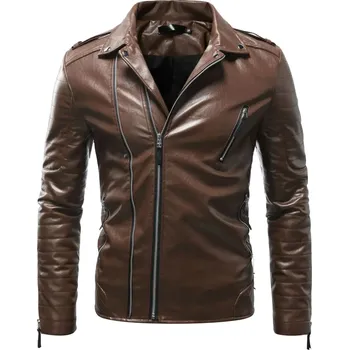 Moto bunda Best Fashion Pánská koženková motorkářská bunda se štíhlým střihem Velikost: S, Barva (Varianta): Hnědá