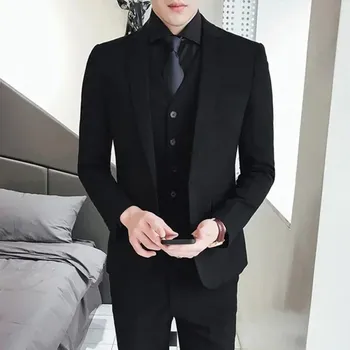 Best Fashion Pánský tří dílný oblek sako vesta kalhoty společenský Velikost: L, Barva (Varianta): Černá