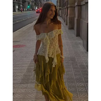 Best Fashion Dámský off-shoulder průhledný krajkový top Velikost: L, Barva (Varianta): Aprikotová