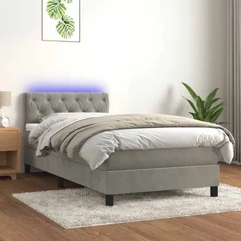 Ložnice vidaXL Box spring postel s matrací a LED 80x200 cm samet [3134550] Barva: světle šedá