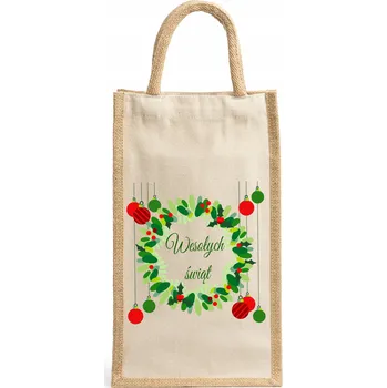 Nákupní taška Bavlněná taška na dvě lahve s potiskem s vánočním motivem, ideální dárek W11