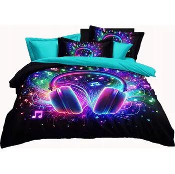 Povlečení Povlečení 160x200 + 2 polštáře 70x80, sluchátka, satén- bavlna