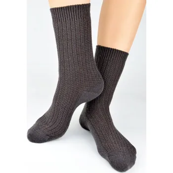 Dámské ponožky Ponožky dámské s příměsí vlny Žebrované SW027 velikost 36-41 čokoládové