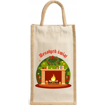 Nákupní taška Bavlněná taška na dvě lahve s potiskem s vánočním motivem, ideální dárek W10
