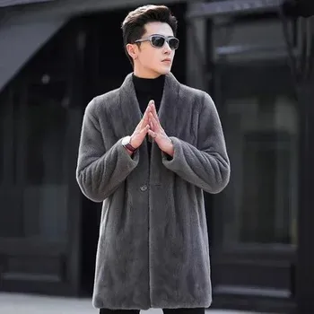 Pánský kabát Best Fashion Pánský luxusní kožich z norkové kožešiny ve stylovém střihu Haze Gray 4XL