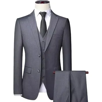 Pánský oblek Best Fashion Pánský elegantní tří dílný oblek Velikost: 7XL, Barva (Varianta): Šedá