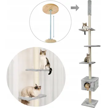Škrabadlo pro kočky ke stropu Tutumi šedé, 5 úrovní, sisal, výška nad 220 cm
