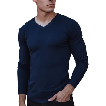 Pánský svetr DStreet svetr WX2220 modrý s výstřihem do V, velikost XXL