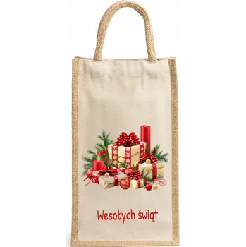 Nákupní taška Bavlněná taška na dvě lahve s potiskem s vánočním motivem, ideální dárek W8