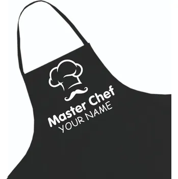 Kuchyňská zástěra Černá kuchyňská zástěra jako Dárek + jméno, vzor 6