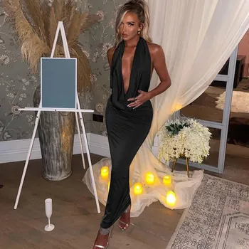 Dámské šaty Best Fashion Dámské halter midi šaty bez zad Velikost: XXS, Barva (Varianta): Černá