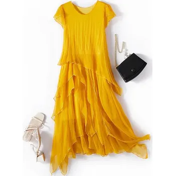 Dámské šaty Best Fashion Elegantní dámské hedvábné midi šaty pro volný čas i styl Velikost: S, Barva (Varianta): Žlutá