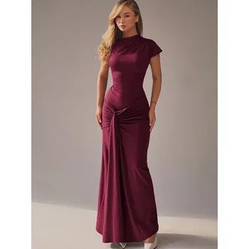 Dámské šaty Best Fashion Dámské přiléhavé maxi šaty s řasením Velikost: XS, Barva (Varianta): Bordová