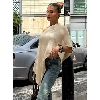 Dámský svetr Best Fashion Dámský svetr s asymetrickým výstřihem Velikost: S, Barva (Varianta): Aprikotová