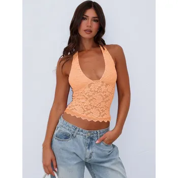 Best Fashion Dámský krajkový top bez rukávů s odhalenými zády Velikost: L, Barva (Varianta): Oranžová