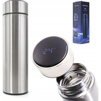 Termoska TERMOHRNEK TERMOS NA KÁVU ČAJ SMART LED 500ml VELKÝ TĚSNÝ STŘÍBRNÝ