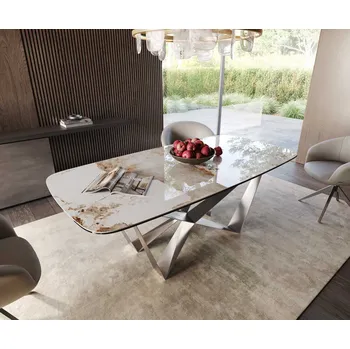 Jídelní stůl DELIFE Jídelní stůl Edge Boot 200x100 keramika Minas Melange bílá béžová Spider plochá ocel nerezová ocel