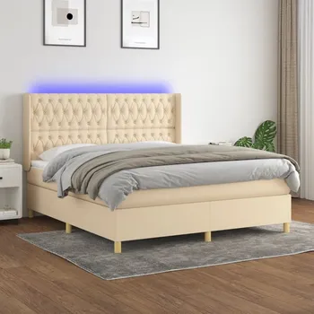 Postel vidaXL Box spring postel s matrací a LED 160x200 cm textil [3139126] Barva: krémová