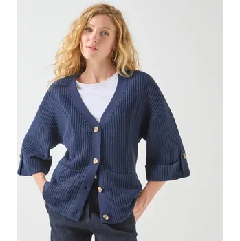 Dámský svetr Volný propínací svetr se 7/8 rukávy nám. modrá 52