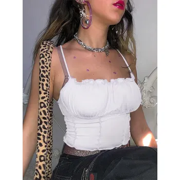 Best Fashion Dámské volánkové tílko s přiléhavým střihem Velikost: L, Barva (Varianta): Bílá