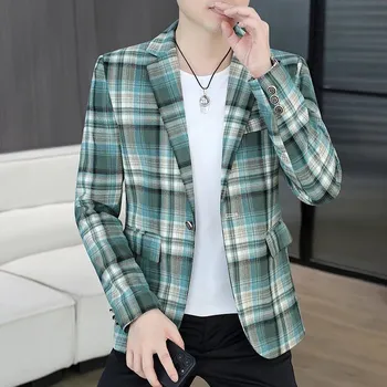 Pánské sako Best Fashion Pánské kostkované společenské sako slim střih Velikost: 3XL, Barva (Varianta): Zelená