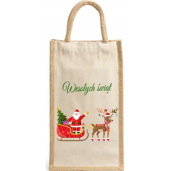 Nákupní taška Bavlněná taška na dvě lahve s potiskem s vánočním motivem, ideální jako dárek W5