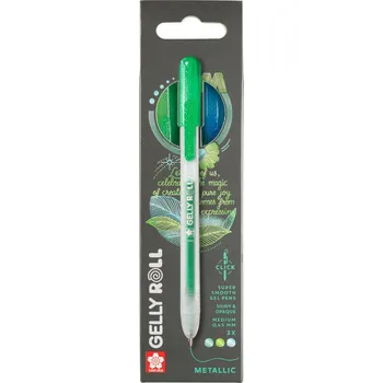 Sada 3 metalických Gelových per Gelly Roll Sakura Click! - modrá, zelená, smaragdová