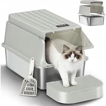 Toaleta pro kočku Toaleta Pro Kočky Uzavřená 3v1 se Zásuvkou a Skládací Poklop 120°